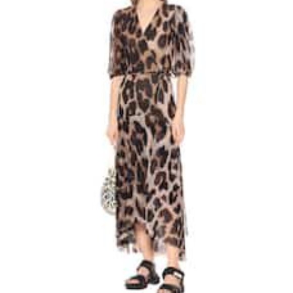 Ganni Leopard Mesh Wrap Dress Size 8 - Picture 6 of 6